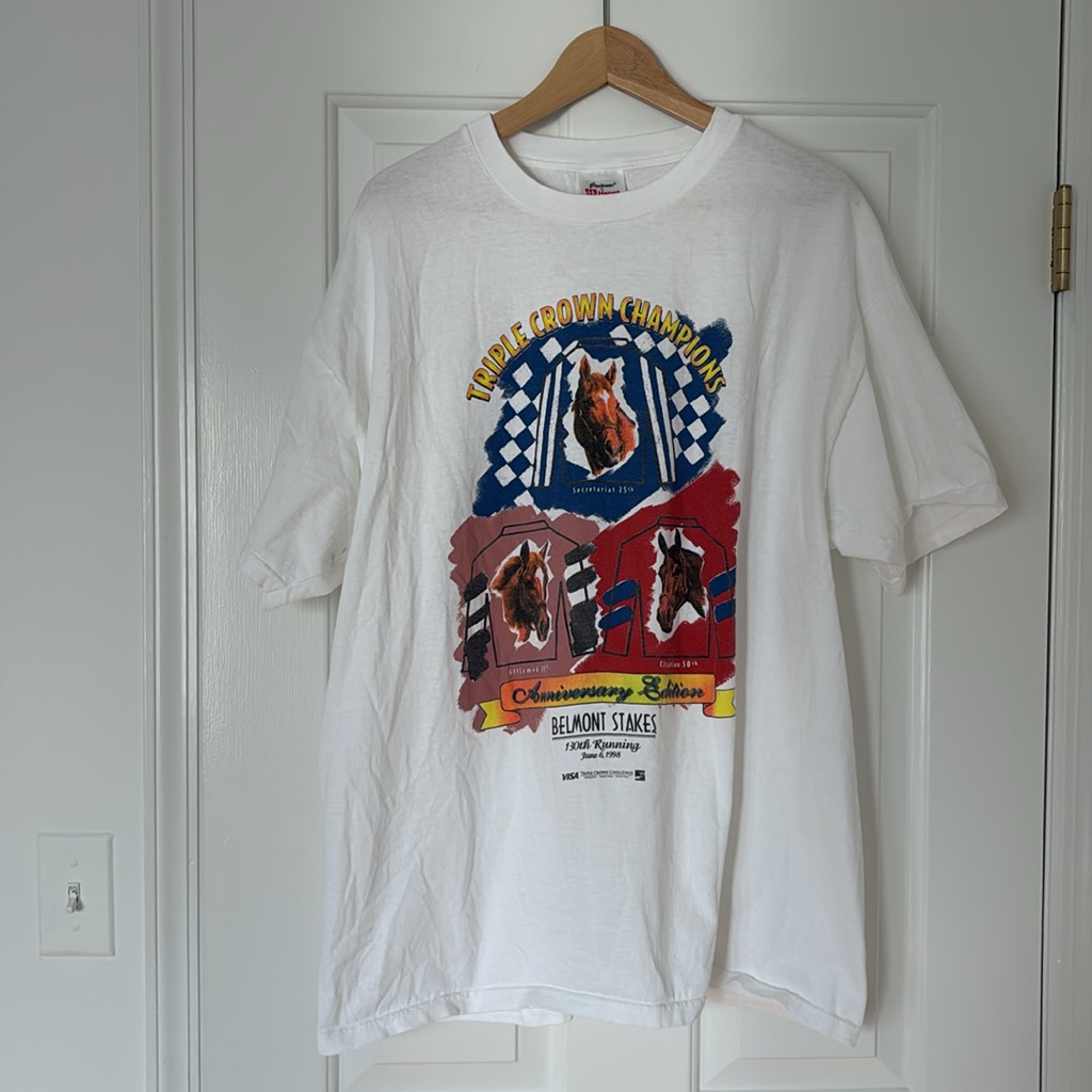 Vtg 90s Belmont Stakes Horse Race Triple Crown Champions 1998 T Shirt Xl L M